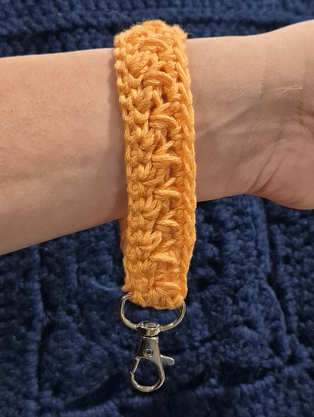 Handmade Orange Crochet Wristlet Keychain